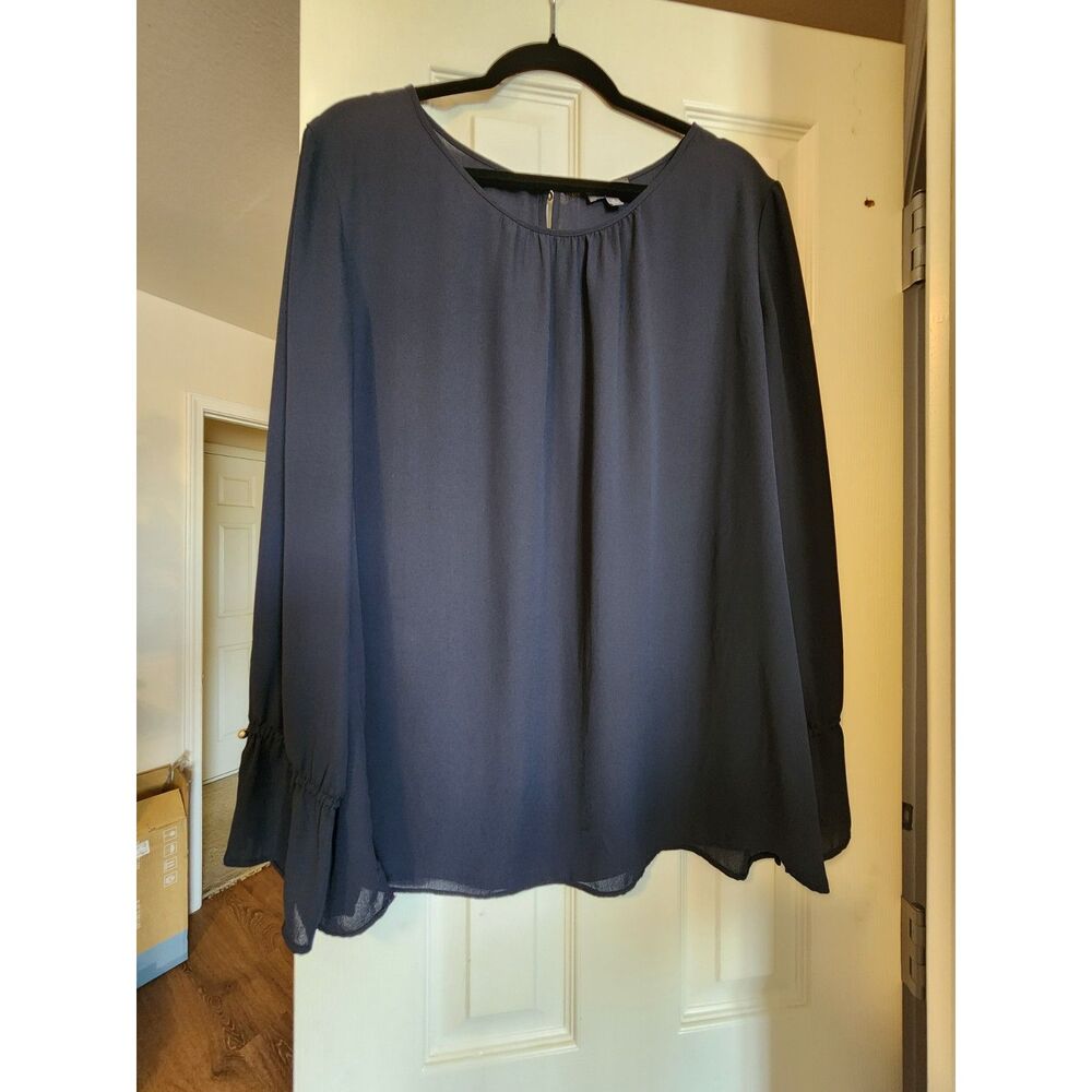 The Limited Lightweight Navy Blue Chiffon Top Ruffled Long Sleeve XL EUC